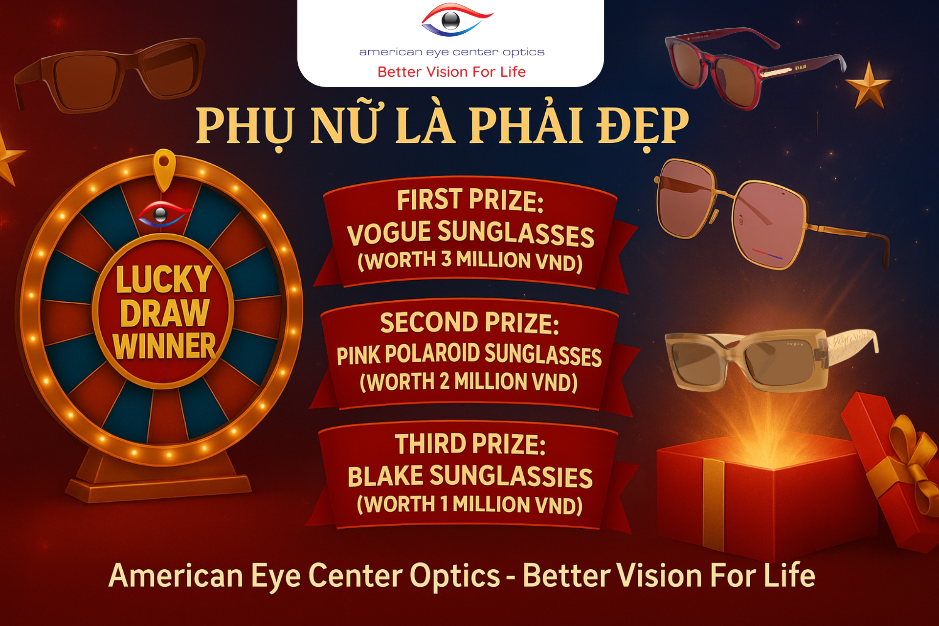 🎉 CÔNG BỐ NGƯỜI THẮNG GIẢI – 8/3 PHỤ NỮ LÀ PHẢI ĐẸP CÙNG KÍNH HÀNG HIỆU! 🎁  Cả nhà ơi, khoảnh khắc được mong chờ nhất đã đến! Sau buổi bốc thăm với sự tham gia của Giám đốc Y khoa American Eye Center Vietnam - Dr. Namtran, chúng tôi xin chúc mừng những người may mắn đã giành được các giải thưởng trong chương trình 