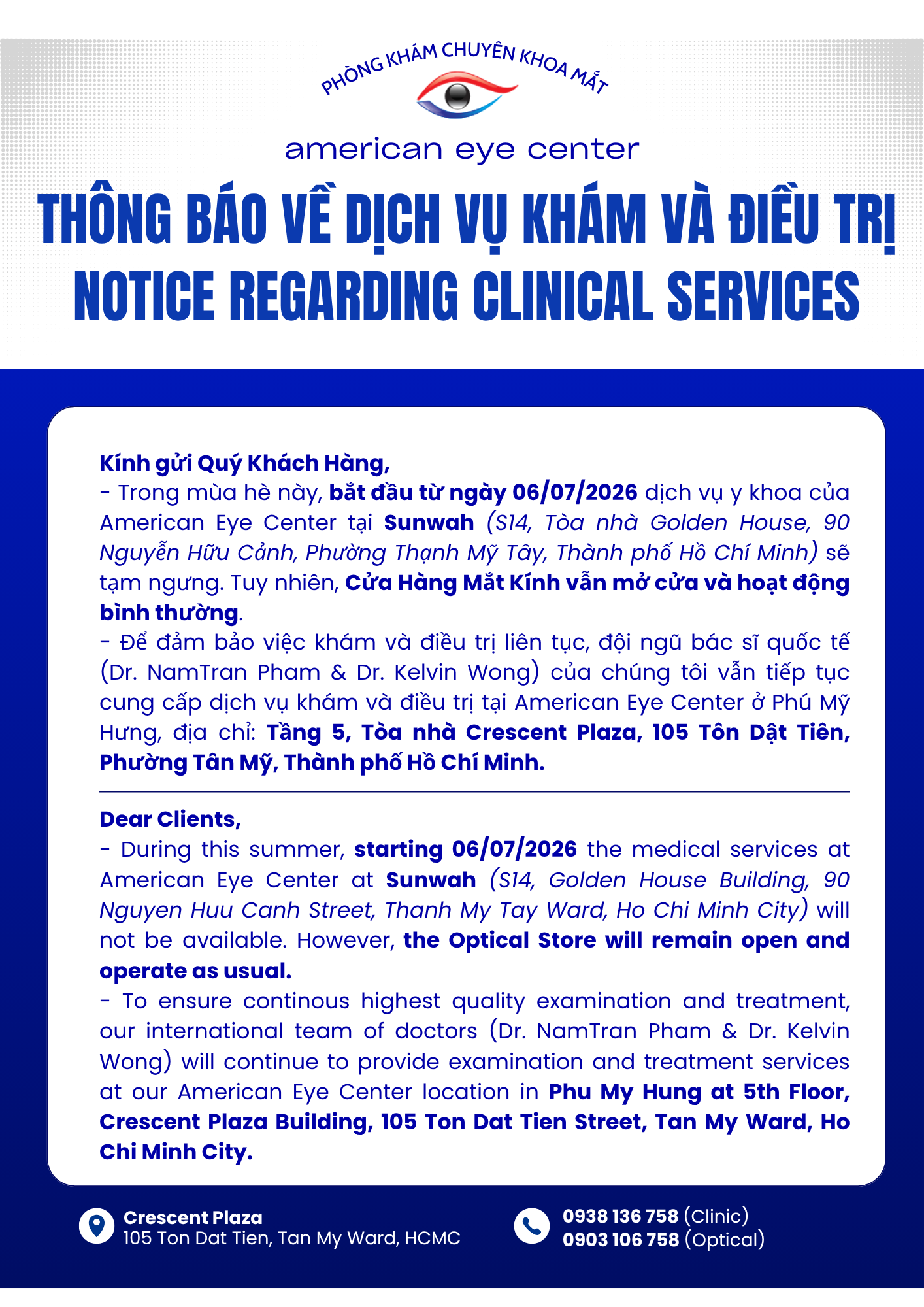 thong bao ve cap nhat dich vu kham va dieu tri